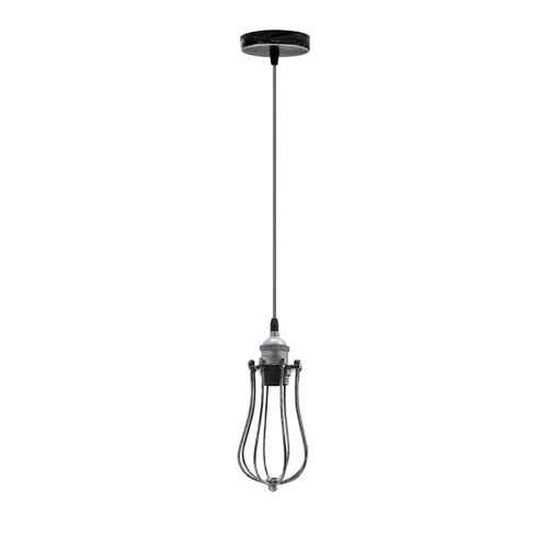 Ceiling Rose Balloon Cage Hanging Pendant Lamp Holder Light Fitting Lighting Kit UK~1193 - Brushed Silver - Without Bulb