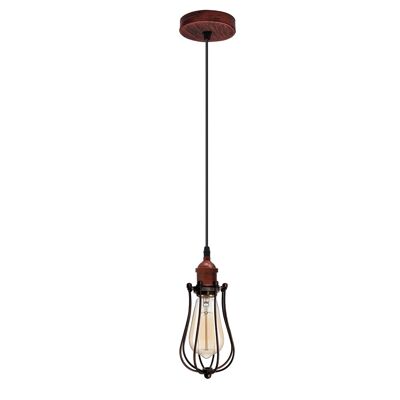 Ceiling Rose Balloon Cage Hanging Pendant Lamp Holder Light Fitting Lighting Kit UK~1193 - Rustic Red - With Bulb