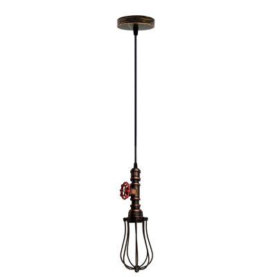Rustikale rote Pendelleuchte Steampunk-Rohrlicht-Ballonkäfig-Lampe zum Aufhängen von Innenleuchten für Küche, Wohnzimmer ~ 1194 - ohne Glühbirne