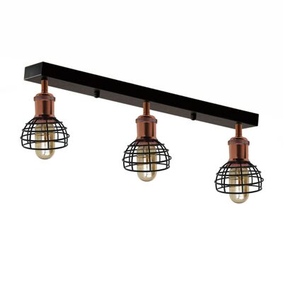 Industrielle 3-Wege-Deckenleuchte für den Innenbereich, Deckenhalterung, Lampenschirm aus schwarzem Metall, Lampenschirm ~ 1195 – mit Glühbirne