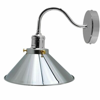 Retro Industrial Swan Neck Wall Light Indoor Sconce Metal Cone Shape Shade For  Basement, Bedroom, Dining Room, Garage~1196 - Chrome - Without Bulb