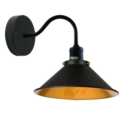 Retro Industrial Swan Neck Wall Light Indoor Sconce Metal Cone Shape Shade For  Basement, Bedroom, Dining Room, Garage~1196 - Black - Without Bulb