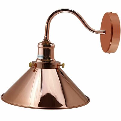 Retro Industrial Swan Neck Wall Light Indoor Sconce Metal Cone Shape Shade For  Basement, Bedroom, Dining Room, Garage~1196 - Rose Gold - Without Bulb