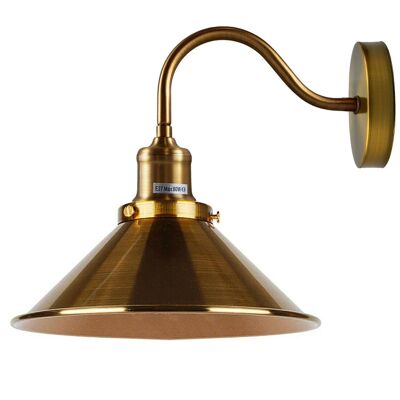 Retro Industrial Swan Neck Wall Light Indoor Sconce Metal Cone Shape Shade For  Basement, Bedroom, Dining Room, Garage~1196 - Yellow Brass - Without Bulb