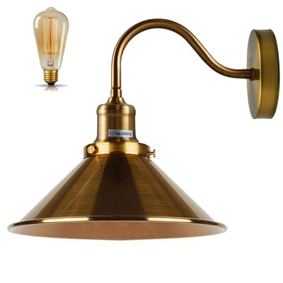 Retro Industrial Swan Neck Wall Light Indoor Sconce Metal Cone Shape Shade For  Basement, Bedroom, Dining Room, Garage~1196 - Yellow Brass - With Bulb