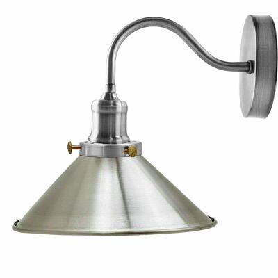 Retro Industrial Swan Neck Wall Light Indoor Sconce Metal Cone Shape Shade For  Basement, Bedroom, Dining Room, Garage~1196 - Satin Nickel - Without Bulb