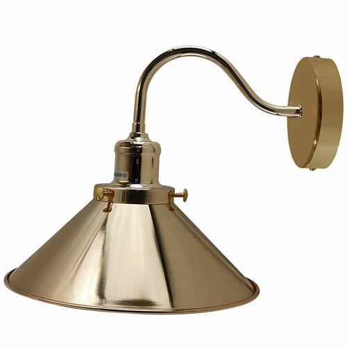 Retro Industrial Swan Neck Wall Light Indoor Sconce Metal Cone Shape Shade For  Basement, Bedroom, Dining Room, Garage~1196 - French Gold - Without Bulb