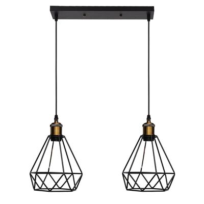 Industrial Vintage Retro 2 Head Black Ceiling Pendant Metal Wire Cage Hanging Indoor Lighting~1208 - Without Bulb