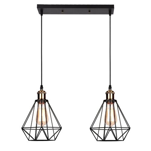Industrial Vintage Retro 2 Head Black Ceiling Pendant Metal Wire Cage Hanging Indoor Lighting~1208 - With Bulb