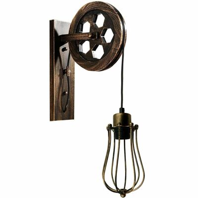 Retro Industrial Pulley Wheel Wall Light Fixture Metal Balloon Cage Shade Indoor Light Fitting~1212 - Brushed Copper - Without Bulb