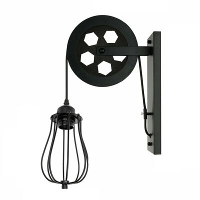 Retro Industrial Pulley Wheel Wall Light Fixture Metal Balloon Cage Shade Indoor Light Fitting~1212 - Black - Without Bulb