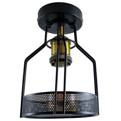 Plafonnier semi-encastré industriel vintage en métal pour cage à oiseaux en métal, couleur noire, facile à installer, lumière d'intérieur ~ 1219 - Sans ampoule