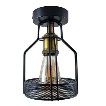Plafonnier semi-encastré industriel vintage en métal pour cage à oiseaux en métal, couleur noire, facile à installer, lumière d'intérieur ~ 1219 - Sans ampoule 2