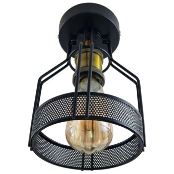 Plafonnier semi-encastré industriel vintage en métal pour cage à oiseaux en métal, couleur noire, facile à installer, lumière d'intérieur ~ 1219 - Sans ampoule 8