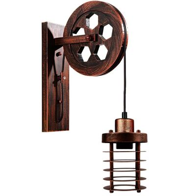 Industrial Wall Mounted Pulley Wheel Light Retro Metal Cylinder Shape Shade Indoor Light Fixture~1222 - Without Bulb - Rustic Red
