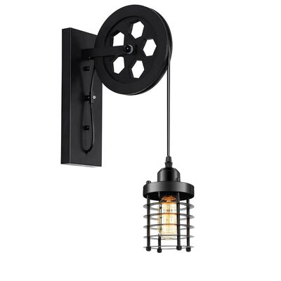 Industrial Wall Mounted Pulley Wheel Light Retro Metal Cylinder Shape Shade Indoor Light Fixture ~ 1222 - Ohne Glühbirne - Schwarz