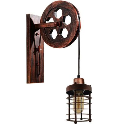 Industrial Wall Mounted Pulley Wheel Light Retro Metal Cylinder Shape Shade Indoor Light Fixture ~ 1222 - Mit Glühbirne - Rustikales Rot