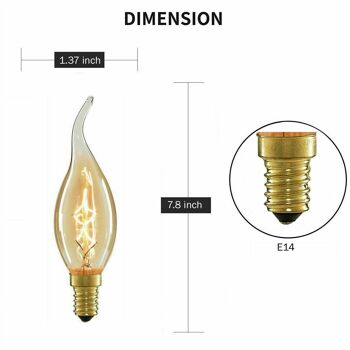 Vintage Retro C35 Candle Light Bulb Edison Filament Style 60W Candle Lamp ~ 1224 - Pack 3 7