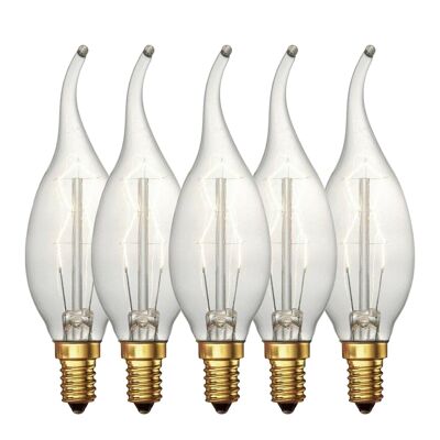 Vintage Retro C35 Candle Light Bulb Edison Filament Style 60W Candle Lamp ~ 1224 - Pack 5