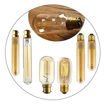 Vintage Filament Incandescent Edison Tall Bulb Dimmable B22 E27 Lumière industrielle décorative ~ 1225 - T45 E27 2