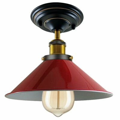 Tonos de luz de techo vintage Diseño de sombra de metal Iluminación interior ~ 1227 - Rojo - Con bombilla