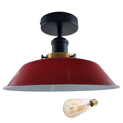 Modern Industrial Ceiling Light Fitting Flush Mount Light Metal Shade~1228 - Red - With Bulb