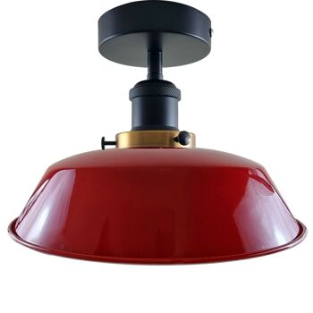 Plafonnier industriel moderne avec abat-jour en métal léger ~ 1228 - Rouge - Avec ampoule 6