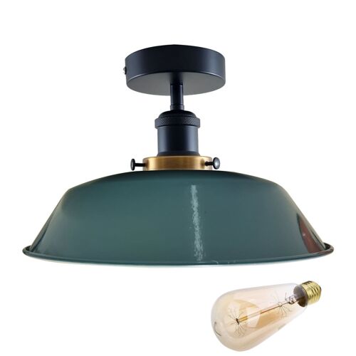 Modern Industrial Ceiling Light Fitting Flush Mount Light Metal Shade~1228 - Blue - With Bulb