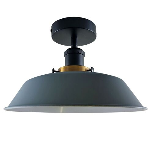 Modern Industrial Ceiling Light Fitting Flush Mount Light Metal Shade~1228 - Grey - Without Bulb