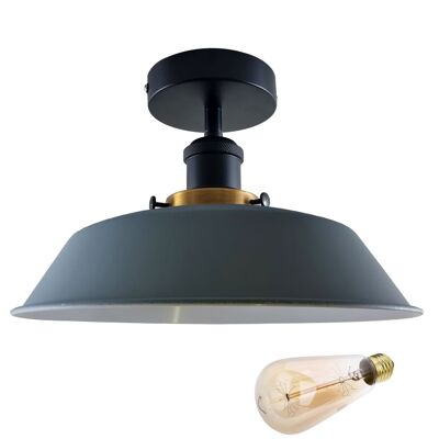 Modern Industrial Ceiling Light Fitting Flush Mount Light Metal Shade~1228 - Grey - With Bulb