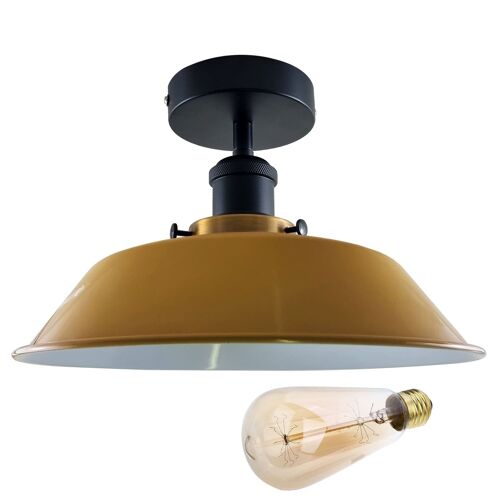 Modern Industrial Ceiling Light Fitting Flush Mount Light Metal Shade~1228 - Yellow - With Bulb