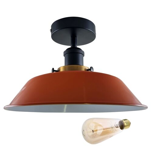 Modern Industrial Ceiling Light Fitting Flush Mount Light Metal Shade~1228 - Orange - With Bulb
