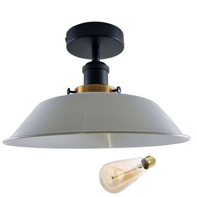 Modern Industrial Ceiling Light Fitting Flush Mount Light Metal Shade~1228 - White - With Bulb