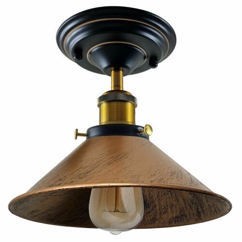 Vintage Industrial Retro Metal Indoor Ceiling Light Flush Mount Retro Cone Shade Lamp UK~1229 - With Bulb - Brushed Copper