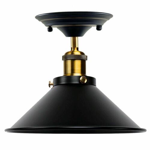 Vintage Industrial Retro Metal Indoor Ceiling Light Flush Mount Retro Cone Shade Lamp UK~1229 - Without Bulb - Black