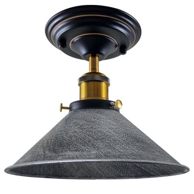 Vintage Industrial Retro Metal Indoor Ceiling Light Flush Mount Retro Cone Shade Lamp UK~1229 - Without Bulb - Brushed Silver