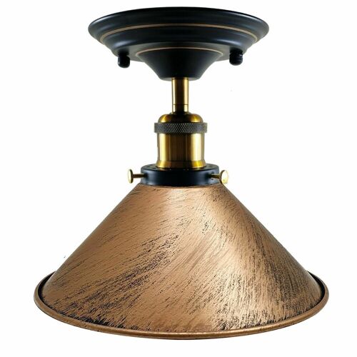 Vintage Industrial Retro Metal Indoor Ceiling Light Flush Mount Retro Cone Shade Lamp UK~1229 - Without Bulb - Brushed Copper