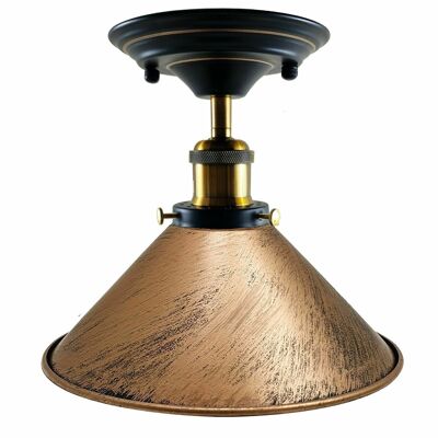 Industrielle Retro-Innendeckenleuchte aus Metall im Vintage-Stil, bündig montierte Retro-Kegelschirmlampe UK~1229 – ohne Glühbirne – gebürstetes Kupfer