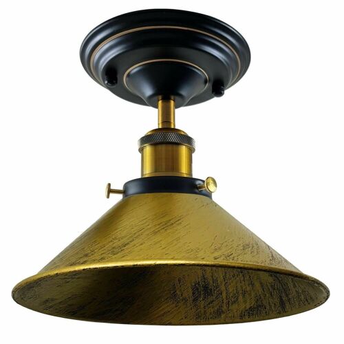 Vintage Industrial Retro Metal Indoor Ceiling Light Flush Mount Retro Cone Shade Lamp UK~1229 - Without Bulb - Brushed Brass