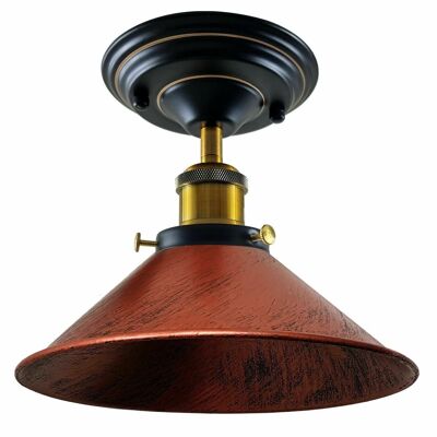 Vintage Industrial Retro Metal Indoor Ceiling Light Flush Mount Retro Cone Shade Lamp UK~1229 - Without Bulb - Rustic Red