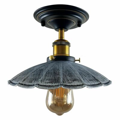 Moderner Retro-Lichtschirm Deckenmetall Küchenlampenschirm Vintage Home Indoor Lighting ~ 1230 - Gebürstetes Silber - Mit Glühbirne