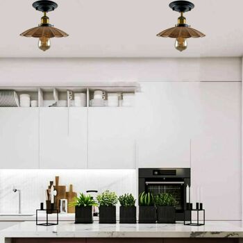Abat-jour de cuisine en métal de plafond rétro moderne avec éclairage intérieur vintage ~ 1230 - argent brossé - avec ampoule 10