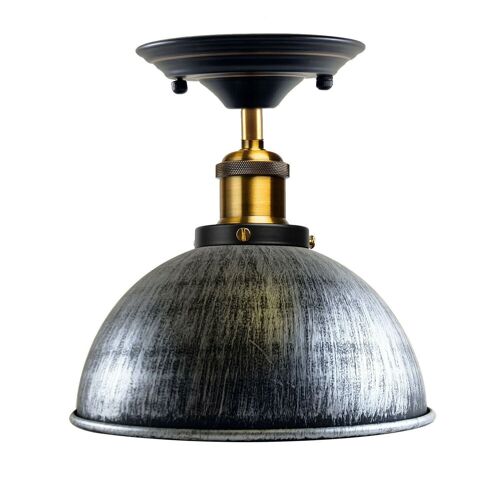 Vintage Pendant Ceiling Lights Industrial Flush Mount Dome Lamp Shade~1234 - Brushed Silver - No
