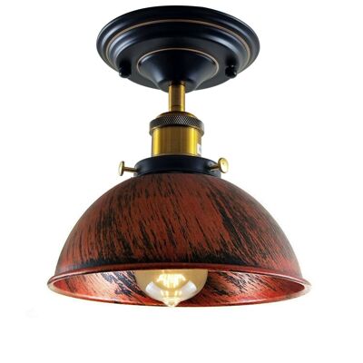 Luces de techo colgantes vintage Pantalla de lámpara de cúpula de montaje empotrado industrial ~ 1234 - Rojo rústico - Sí