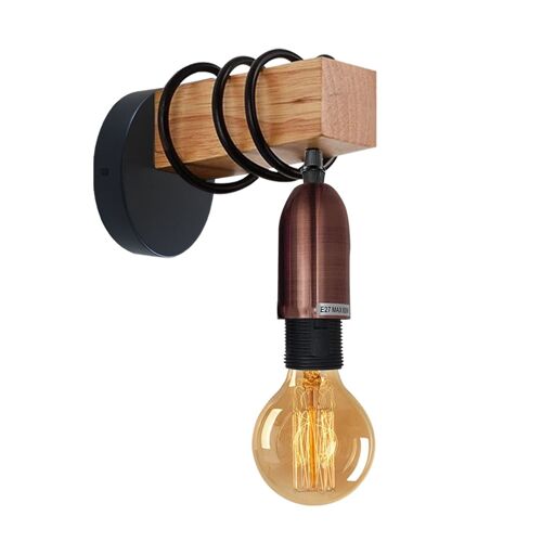 Vintage Industrial Retro Loft Modern Wood Wall Mount Lamp UK~1236 - Copper - With Bulb