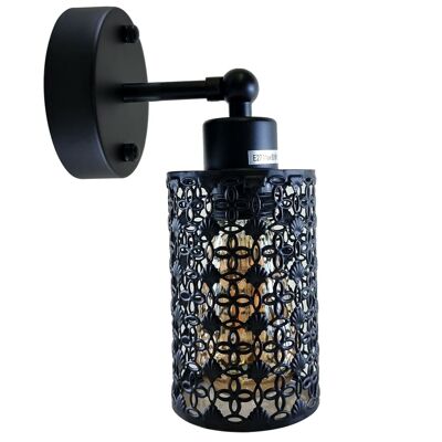 Lámpara de pared retro industrial vintage moderna Aplique negro con lámpara de jaula de barril Luz de accesorio UK ~ 1237 - Con bombilla - Patrón 1