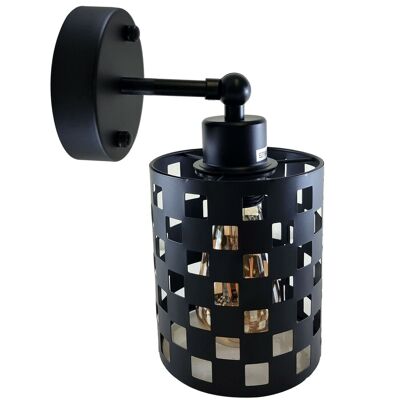 Lámpara de pared retro industrial vintage moderna Aplique negro con lámpara de jaula de barril Luz de accesorio UK ~ 1237 - Con bombilla - Patrón 3