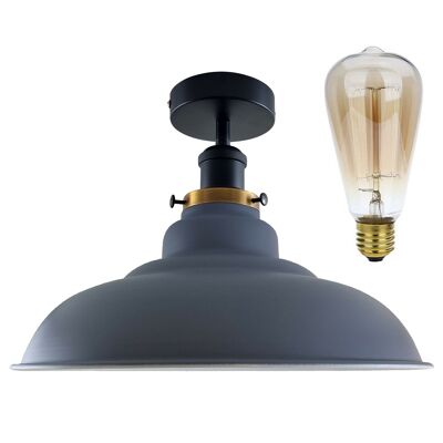 Modern Vintage Industrial Flush Mount Ceiling Light Metal Shape Shade Indoor Light Fitting For Bed room, Kitchen, Living room and Dining room~1238 - With Bulb - Grey