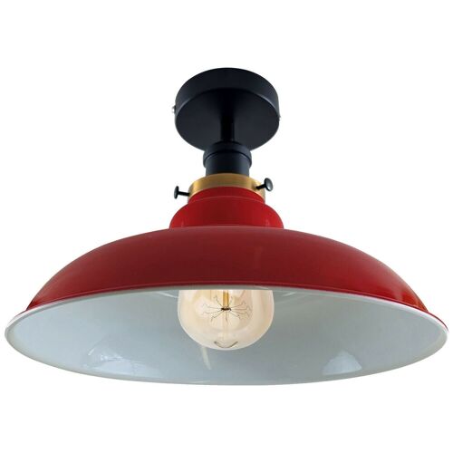 Modern Vintage Industrial Flush Mount Ceiling Light Metal Shape Shade Indoor Light Fitting For Bed room, Kitchen, Living room and Dining room~1238 - With Bulb - Red