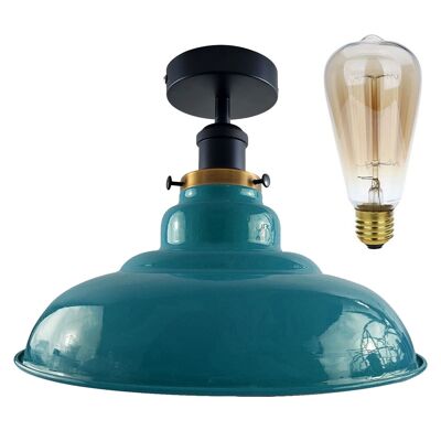 Modern Vintage Industrial Flush Mount Ceiling Light Metal Shape Shade Indoor Light Fitting For Bed room, Kitchen, Living room and Dining room~1238 - With Bulb - Blue